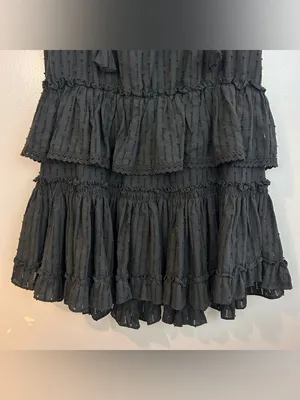 Misa Lillian Black Sleeveless Ruffle Eyelet V-neck Tiered Mini Dress Size Small thumbnail 5