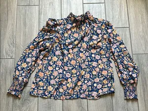 Levi's Blue and Orange Ruffled Floral Blouse thumbnail 1
