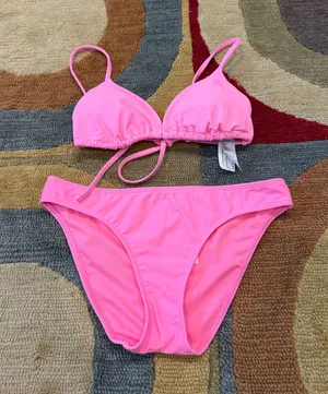 Hollister Co. Swim Bikini Two Piece Set Neon Pink Low Rise Bottoms Triangle Top thumbnail 1