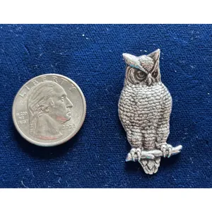 Vintage Sterling Silver Perched Owl Pendant Slide 1.5"x 1" Wisdom Luck thumbnail 3