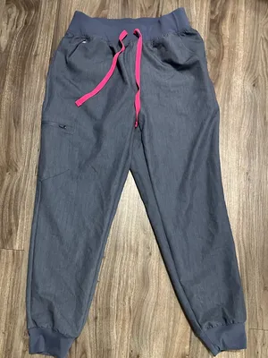 Figs Blue Jogger Scrub Pants with Pink Drawstring thumbnail 4