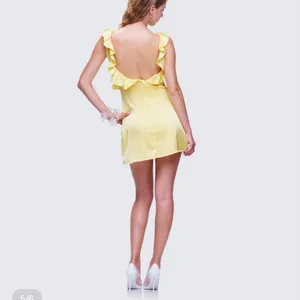 Finesse Soft Yellow Ruffle V-Neck Mini Dress thumbnail 2