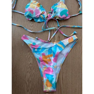B45 New Womens AMI Sexy 2Pc Pastel colors String Bikini Set High Waisted Small thumbnail 2