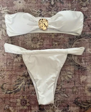 SHEIN Strapless White Bathing Suit Set with Gold Medallion thumbnail 1