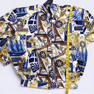 Vintage Retro FUDA International 100% Silk Bomber Jacket Blue Nautical Celestial Astrology Whimsy Whimsigoth Abstract Quirky Size L thumbnail 4