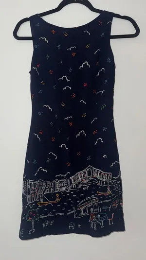 Women’s Navy Embroidered Venice Scene Mini Dress thumbnail 1