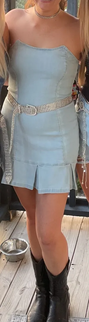 Denim Strapless Mini Dress Blue Size 6 thumbnail 1