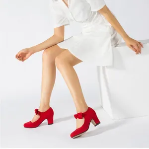 Women's Bow Mary Jane Low Block Chunky Heels Pumps Round Toe Ankle 8.5 thumbnail 1