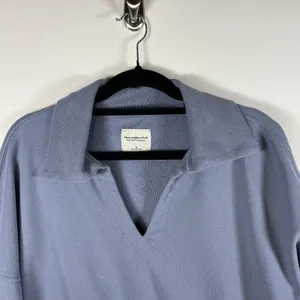 Abercrombie & Fitch Drama Collar V-Neck Cropped Sweatshirt Soft A&F Blue‎ XL thumbnail 3