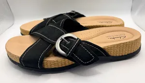 Clarks Collection Black Suede Wedge Slide Sandals Boho Casual Comfort Size 6.5 thumbnail 1