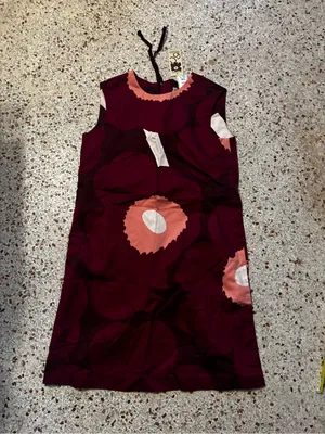 NWT Marimekko Siluetti Unikko Cotton Satin Dress side 34 is US 2 thumbnail 3