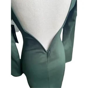 NWT Lulus Olive Green Open Back Long Sleeve Round Neck Dress Size L Party Knee L thumbnail 3