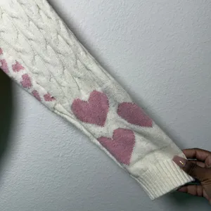 Threaded Leaf Women Patchwork Sweater M Cream Pink Heart Cable Knit‎ Coquette thumbnail 2