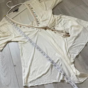 Boston Proper V Neck Sequined Top Cream (Large) y2k boho hippie half sleeve thumbnail 6