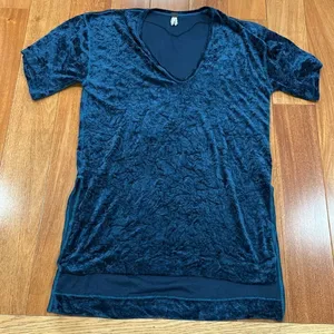 Free People Tunic Dress Womens Teal Crushed Velvet V-Neck High‎ Low XS thumbnail 9
