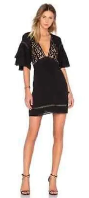 For Love and Lemons Carmine Black Lace Ruffle Sleeve Cami Mini Dress thumbnail 1