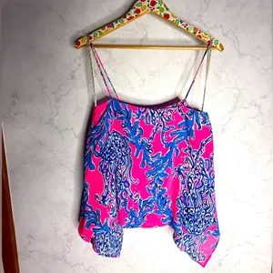 Lilly Pulitzer pink tropical print silk tank thumbnail 3