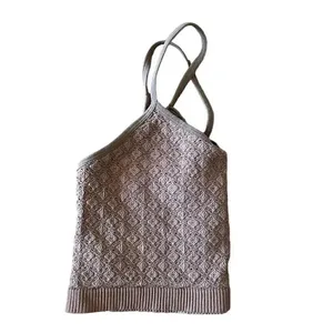 Taupe Women’s Adjustable Straps Crochet Running Yoga Bralette Sports Bra SZ XS thumbnail 6