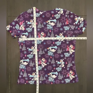 Disney Olaf Frozen Scrub Top size small Purple Chill Out Pediatric Nursing top thumbnail 6