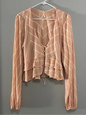 Free People Lightweight Ruffled Tierd Samifan Blouse in Peach thumbnail 2