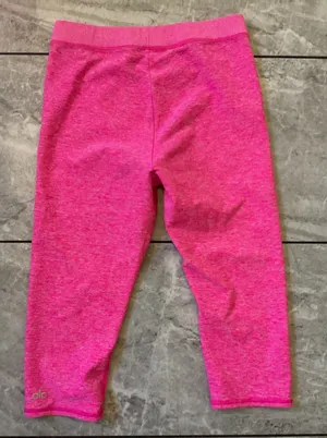 Alo Yoga Womens Neon Pink Heathered Cropped Capri Leggings Ribbed Waistband thumbnail 1