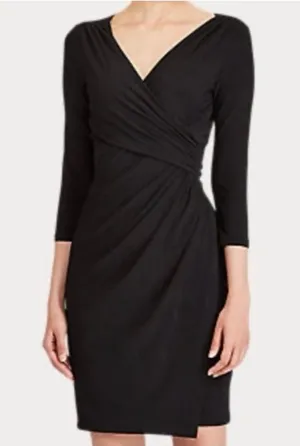 Lauren Ralph Lauren Faux Wrap V-Neck Black Dress Size 4 thumbnail 1