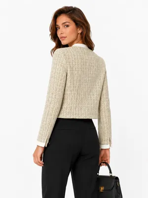 Zara Yellow Metallic Tweed Cropped Jacket thumbnail 2