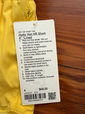 NWT Lululemon Hotty Hot Yellow High Rise Shorts 4” Lined thumbnail 2