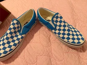 Vans Kids or Woman’s Slip-On Checkerboard Sneakers — Blue & White thumbnail 4