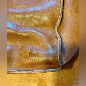 Vintage 1980s Perry Ellis Cognac Leather Shoulder Bag w/ Mini Strap/Belt thumbnail 3