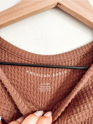 American Eagle Waffle Knit Crewneck Pullover Oversized Neutral Size Small thumbnail 3
