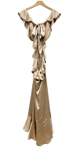 Show Me Your Mumu Cut-out Ruffled Zoey Midi Dress in Champagne Luxe Satin XS thumbnail 9