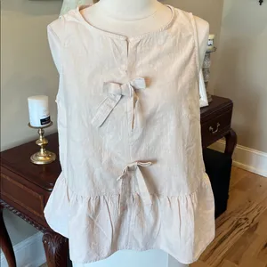 Bow Front Light Khaki Ruffle Hem Cotton Top New thumbnail 6