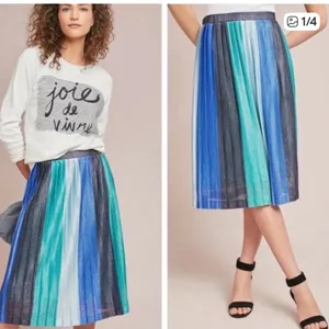 Anthropologie Maeve Sunburst Pleated Midi Skirt in Blue, Teal &‎ Silver thumbnail 2