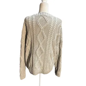 White Fox Oversized Cable Knit Sweater Gray/Cream Slouchy Cozy Fit Size S/M thumbnail 4