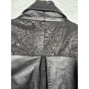 Global Identity G-III Womens Black Leather Paisley Embossed Trench Coat Duster L thumbnail 8