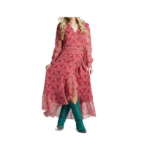 Justin Ladies Red Floral Skull Wrap Maxi Dress Longhorn Skull Western Cowgirl SM thumbnail 3