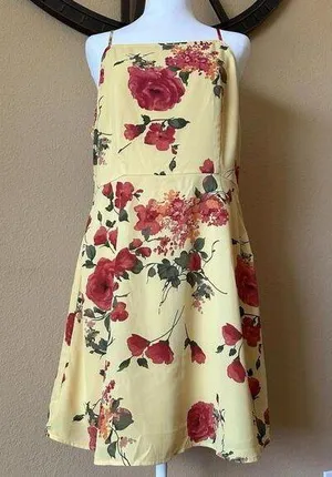 Lulus Floral Sundress Sleeveless Yellow Red Midi Dress Women’s Large thumbnail 1
