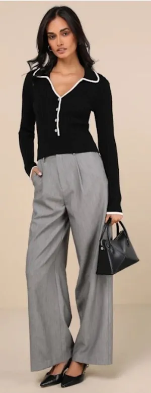 LULUS Chic Black and White Long Sleeve Ribbed Knit Cozy Casual Cardigan thumbnail 1