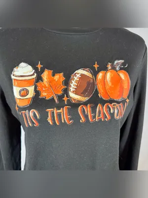 Tis the Season Fall Football Pumpkin Spice long sleeve black tshirt size XL thumbnail 3