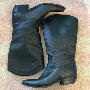 VTG‎ Bootalinos Black Leather Western Boots Mid-Calf Cowboy Riding Style Retro thumbnail 5