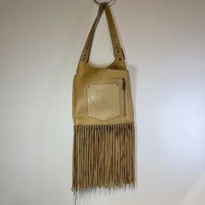Wrangler Brown Fringe Studded Shoulder Bag Zip Closure Inner Pockets Western thumbnail 3