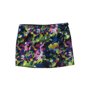 Sans Souci Multi Color Camo Sequin Miro Mini Skirt S Abstract Party Festival Y2K thumbnail 2