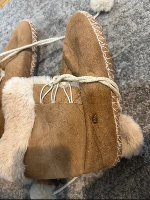Kooba Brown Suede Faux-Fur Lined Winter Booties with Pom Poms thumbnail 2