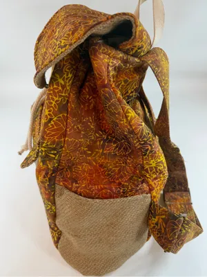 Taaluma Batik Backpack‎ Boho Cottagecore Travel Daypack Brown Floral thumbnail 3