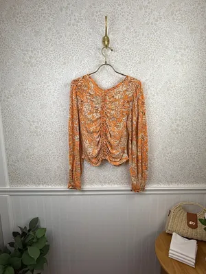 Free People Say The Word Blood Orange Deep V-Neck Crop Top - Size - Small thumbnail 4