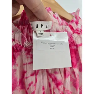 THML Top Womens Medium Bora Bora Tie Dye Flutter Sleeve Pink Blue NEW thumbnail 2