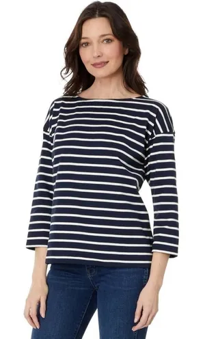 L.L.Bean Women's Medium Navy/White Striped 3/4 Sleeve Boat Neck Blouse‎ thumbnail 1