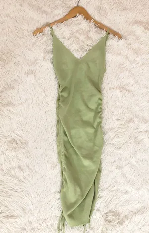 Princess Polly ruched Bridie mini dress in green thumbnail 4
