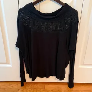 Free People Valley Waffle Knit Thermal Top in Black thumbnail 2